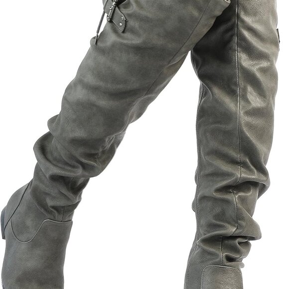 Women's Suede Over The Knee Thigh High Winter Boots Grey 11 - Picture 6 of 6